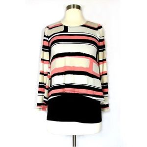 ALFANI Top Stretch Layered Black Peach Stripes PP